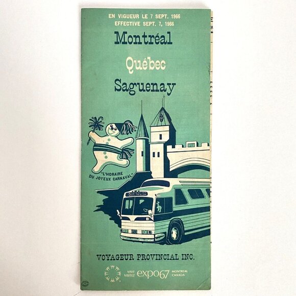 Vintage Expo67 Montreal Quebec Saguenay Canada Bus Schedule Tourist Souvenir